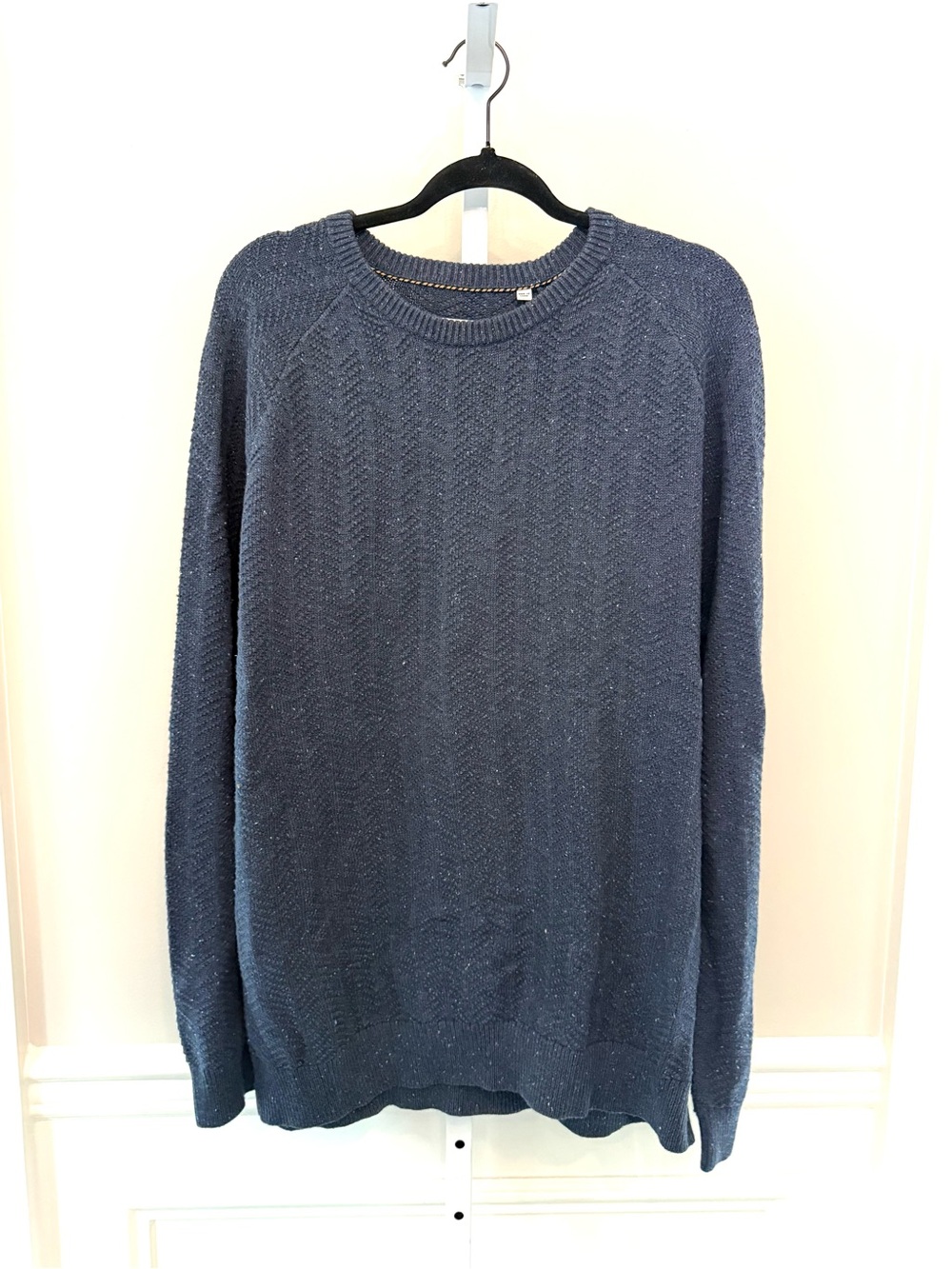 Billy Reid Organic Cotton Crewneck Sweater Navy Chevron Knit XL Men’s